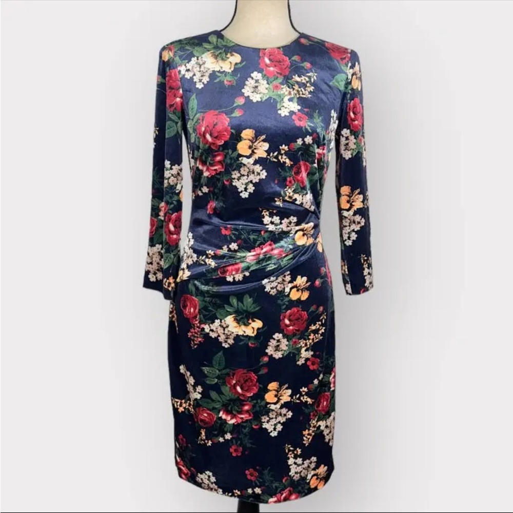 Blue floral velvet dress